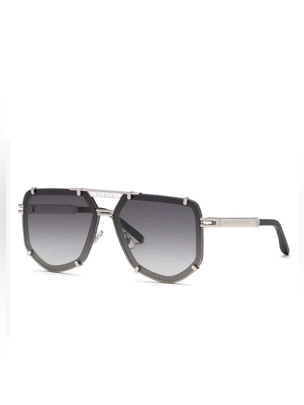 NEW Philipp Plein SPP132 UNISEX Sunglasses 0K07 Palladium/Black 66mm AUTHENTIC